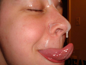 This MILF got a facial but signed up for a mouthful - so, in the end, she tries to catch the dripping cum with her tongue.