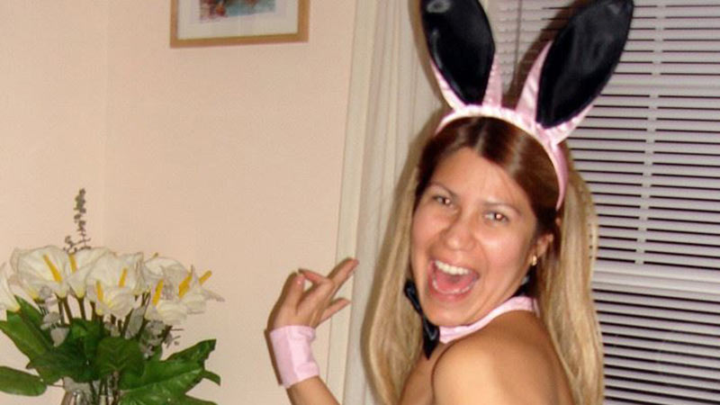 Older housewife looks great in her bunny costume