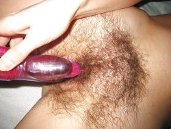 Big dildo in a hairy amateur pussy