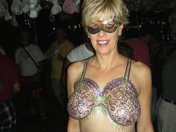 Busty MILF shows her big tits in public