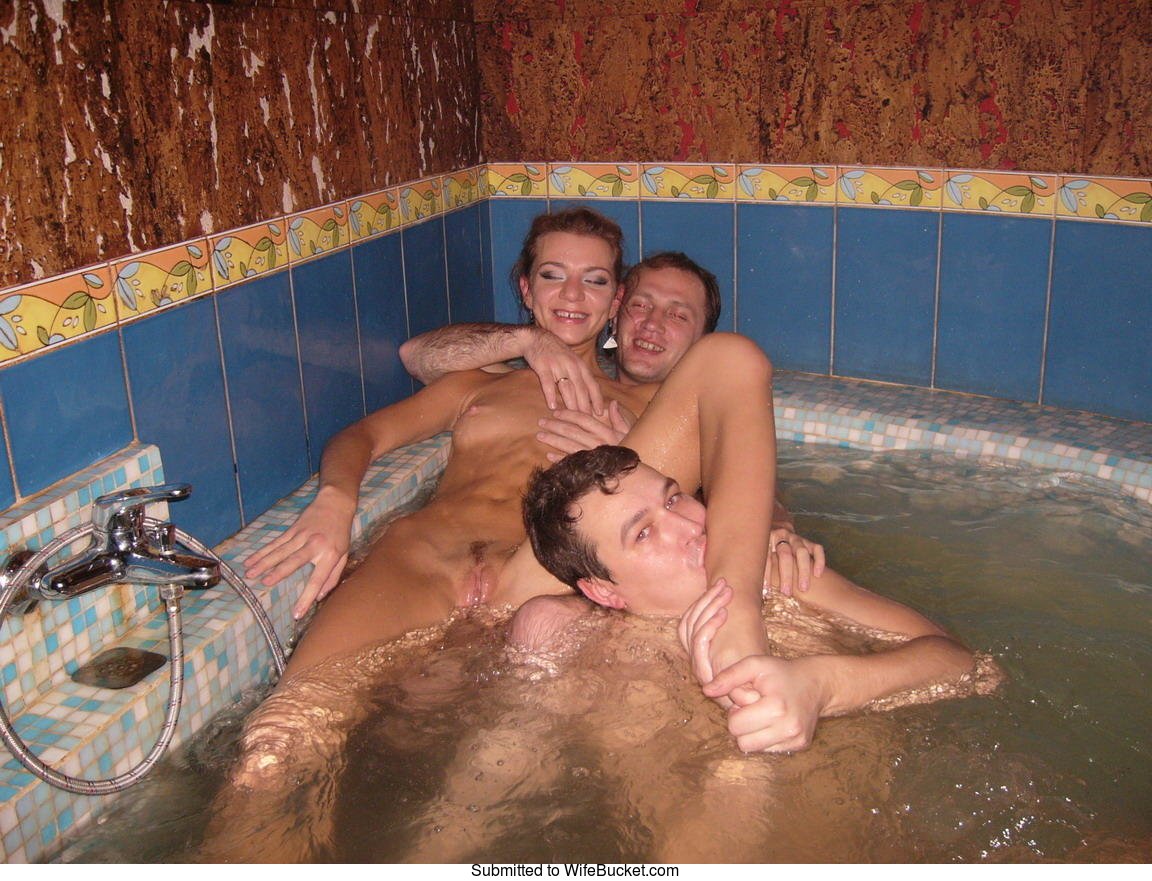WifeBucket Amateur orgy in the sauna! picture